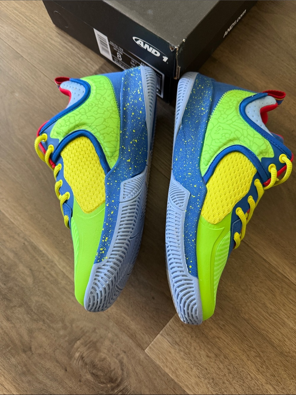 And1 Mens Neon Green, Blue & Red Sneakers - Picture 4 of 5